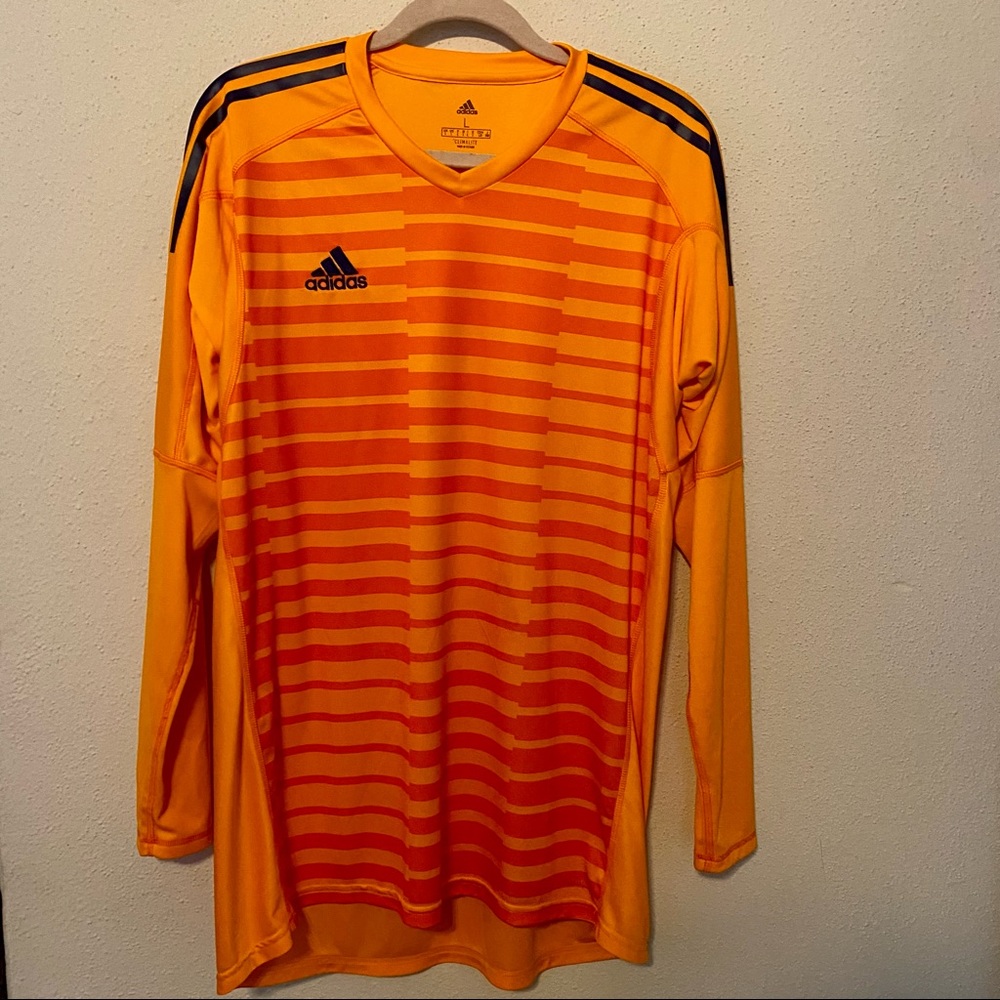 Adidas Mens Large Climalite Long Sleeve Shirt Blue Striped Sportswear Lo…